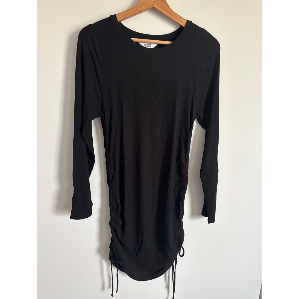BB Dakota Steve Madden Women XL Black Ribbed Long Sleeve Cinched Side Mini Dress